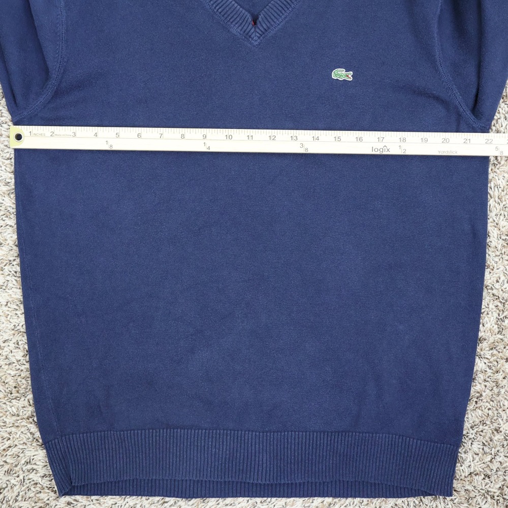 Lacoste V-Neck Sweater Size 5/Large Preppy Classic Navy Blue Cotton Knit Logo - Picture 9 of 12